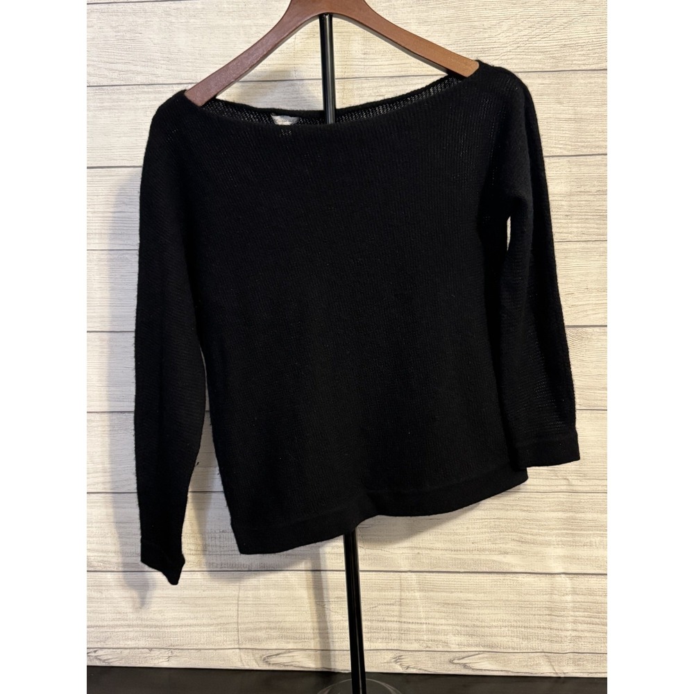 Minnie Rose Women's 100% Cashmere Boatneck Sweater XS Black Asym Hem